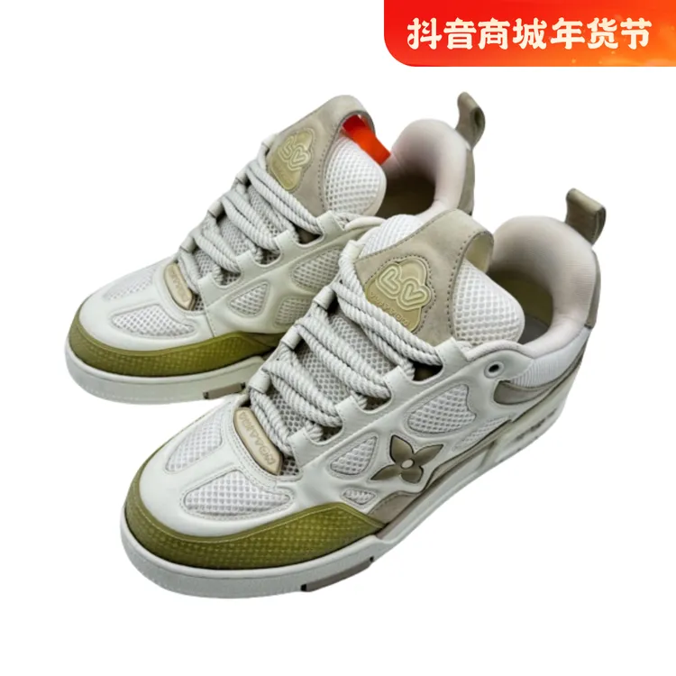 LV/6.5码40.5码/白棕拼接skate板鞋/98新/vv878/时尚潮流潮鞋