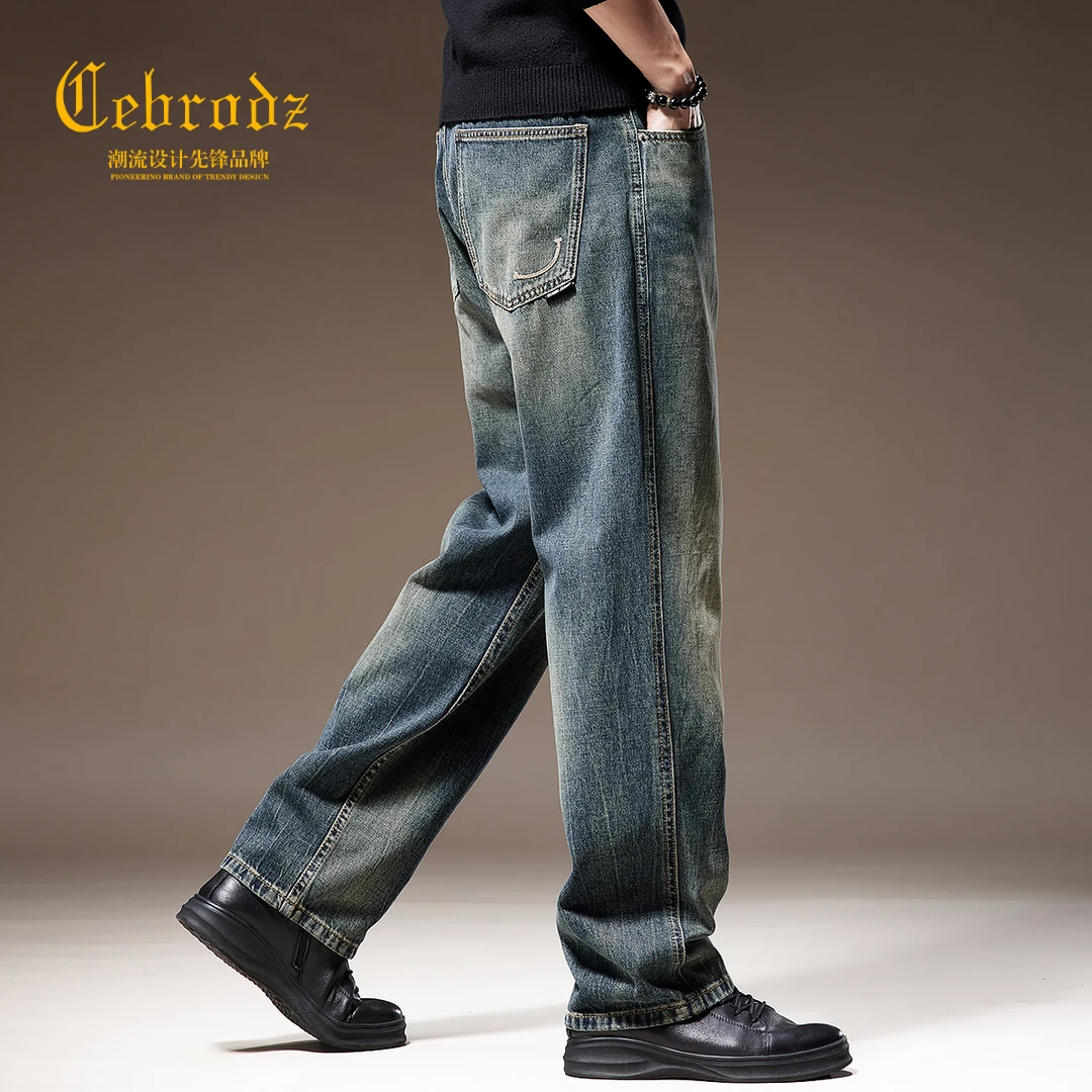 Cebrodz男牛仔裤子秋季新款潮流直筒宽松休闲阔腿裤男士百搭