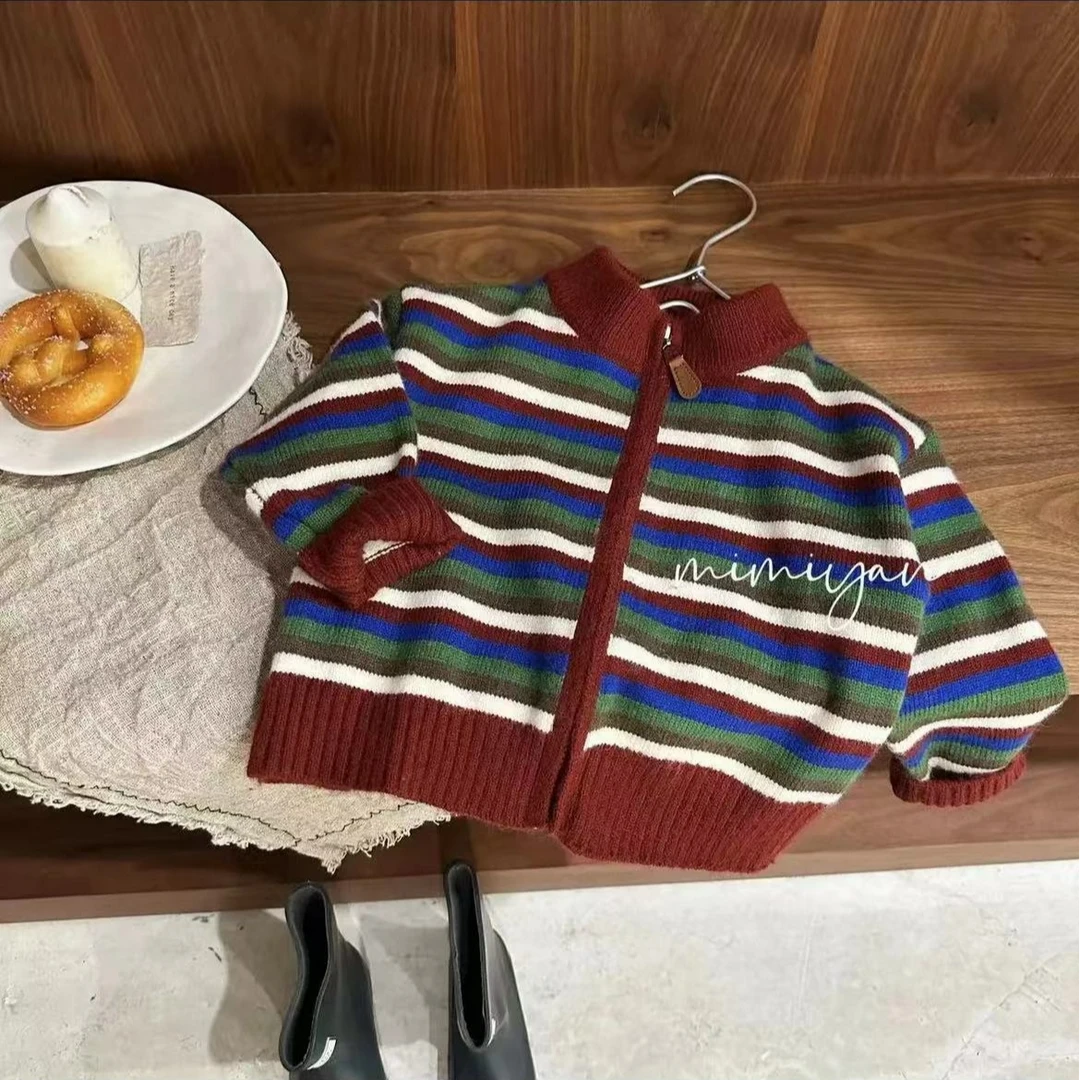 儿童毛衣2024冬季条纹毛衣洋气