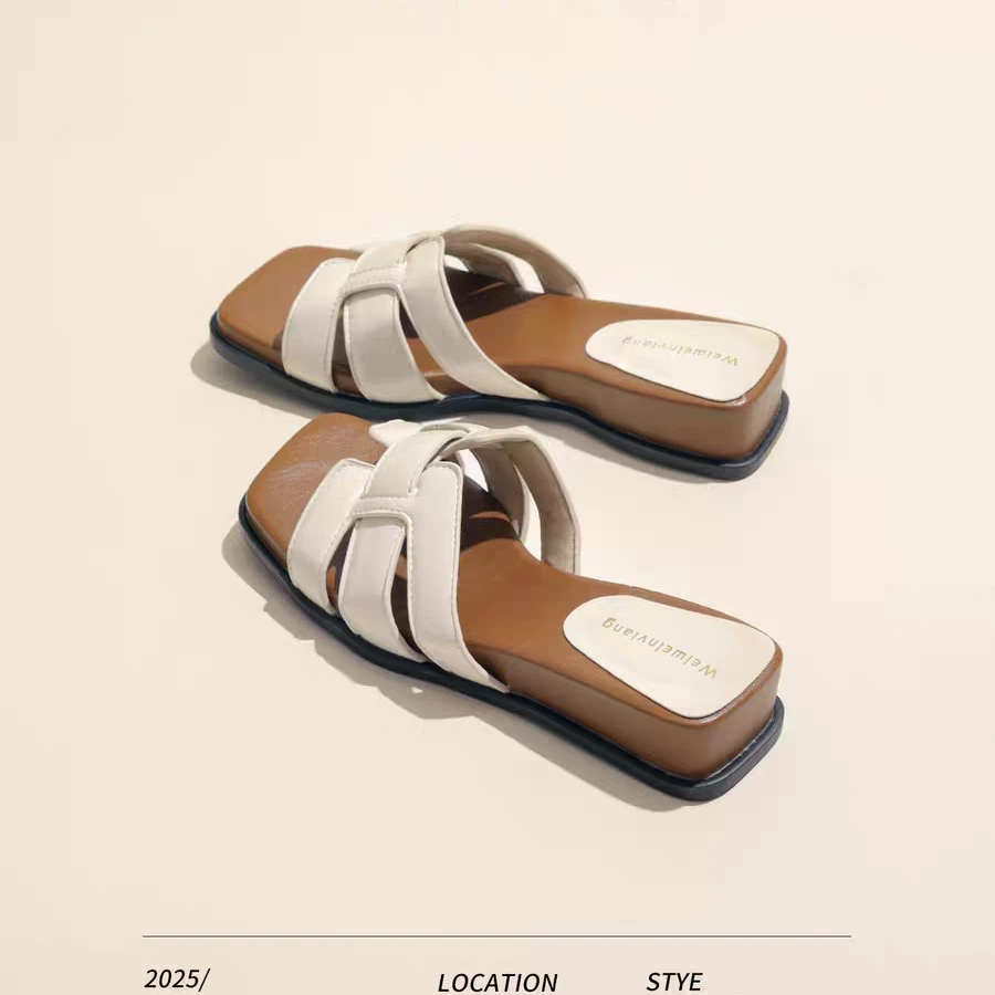 真皮~内增高坡跟厚底拖鞋女夏外穿不累脚方头一字凉拖鞋大码女鞋