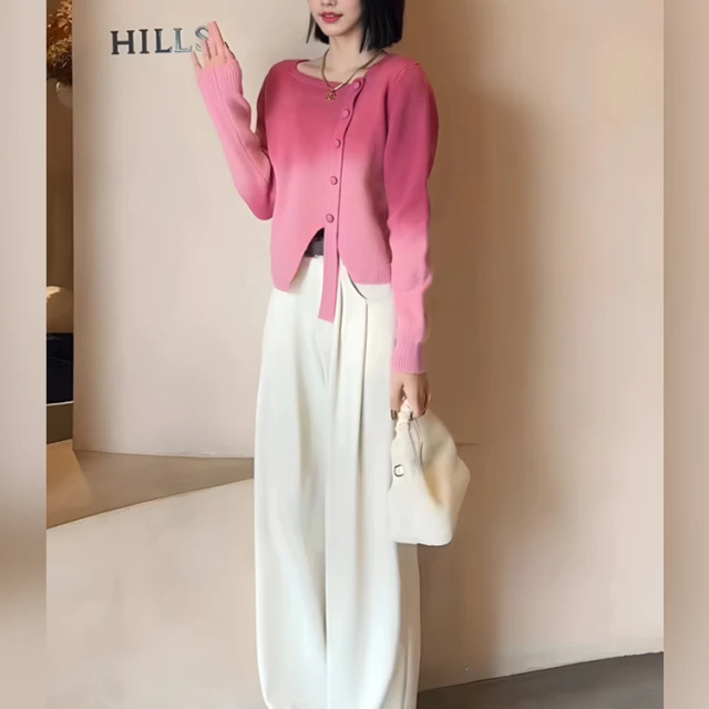 小香风尚渐变不规则毛衣+奶白加绒阔腿裤JYFMQJ38 110313