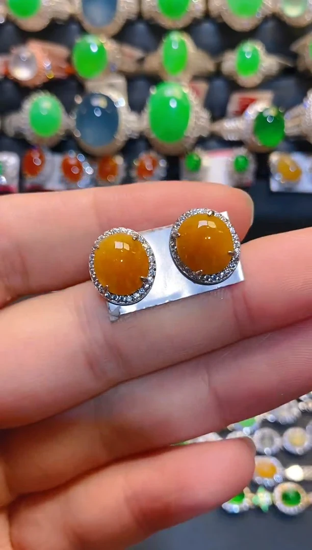银S925镶嵌翡翠耳饰天然