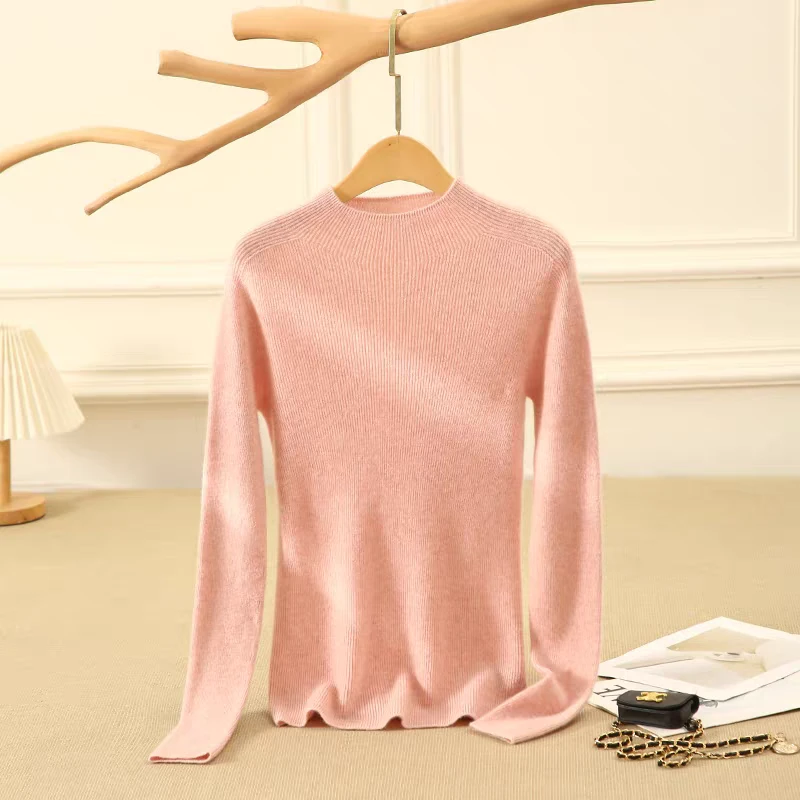 纯山羊绒无缝一体成型半高领打底衫