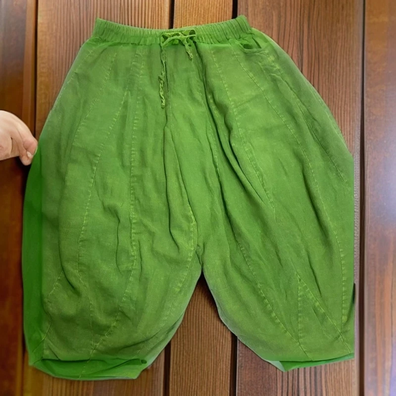 冬季新款麻料砂洗炒色做旧20片拼接南瓜棉裤女时尚休闲舒适百搭