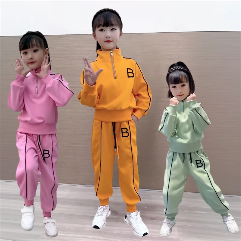 女童秋装2025新款运动套装洋气休闲半拉链刺绣字母卫衣卫裤两件套