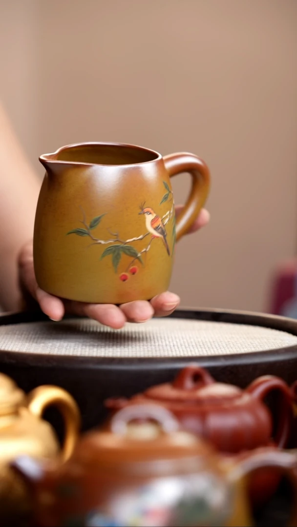 茶壶紫砂柴烧黄鸟公道杯