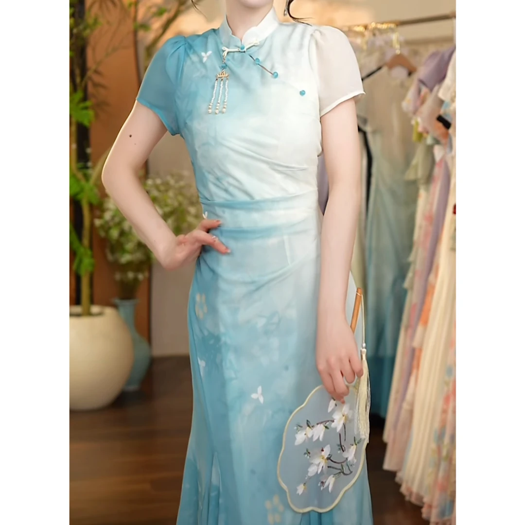 夏意浓定制-1196（烟雨兰亭）连衣裙N863