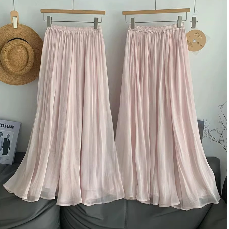 波光粼粼松紧腰半身裙春a字长裙
