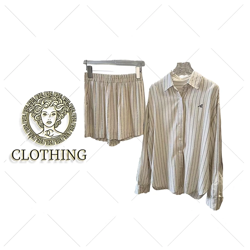 【CLOTHING/原创设计】UA韩代极简条纹麻套装6073