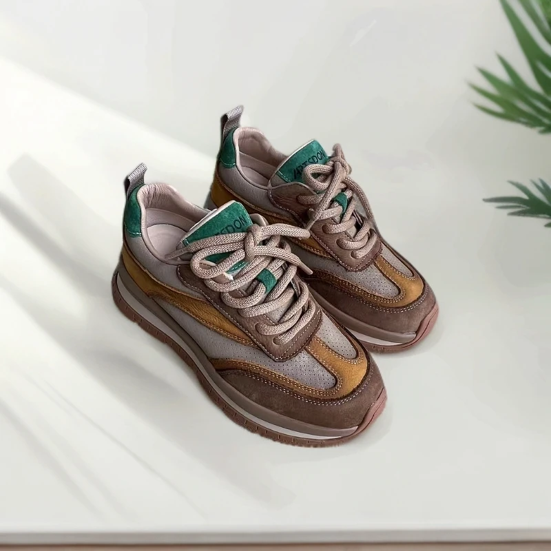 25002头层牛皮新款时尚舒适休闲百搭彩色复古透气防滑休闲鞋女款