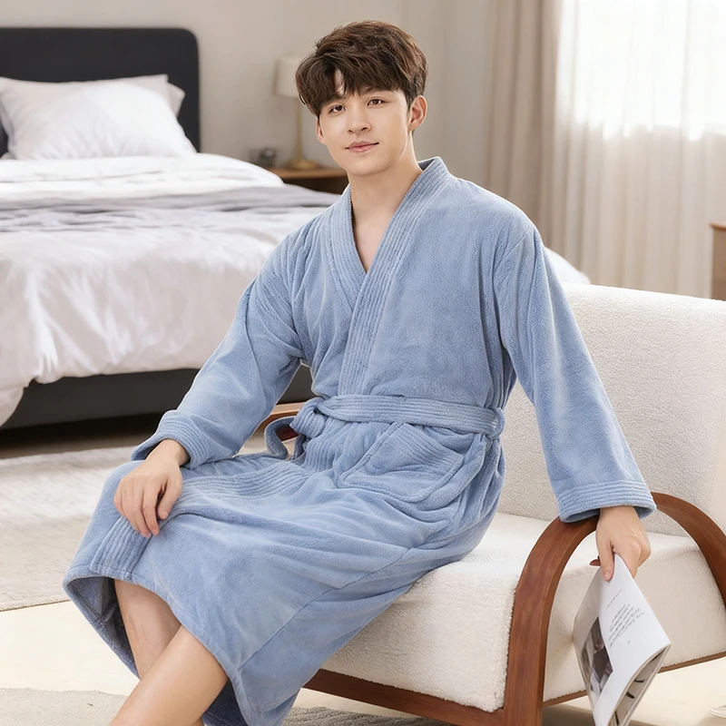 新款大码男士吸水速干长款浴袍秋冬季洗澡可穿式浴巾浴衣家居服