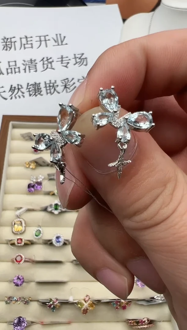银S925镶嵌耳饰海蓝宝石39