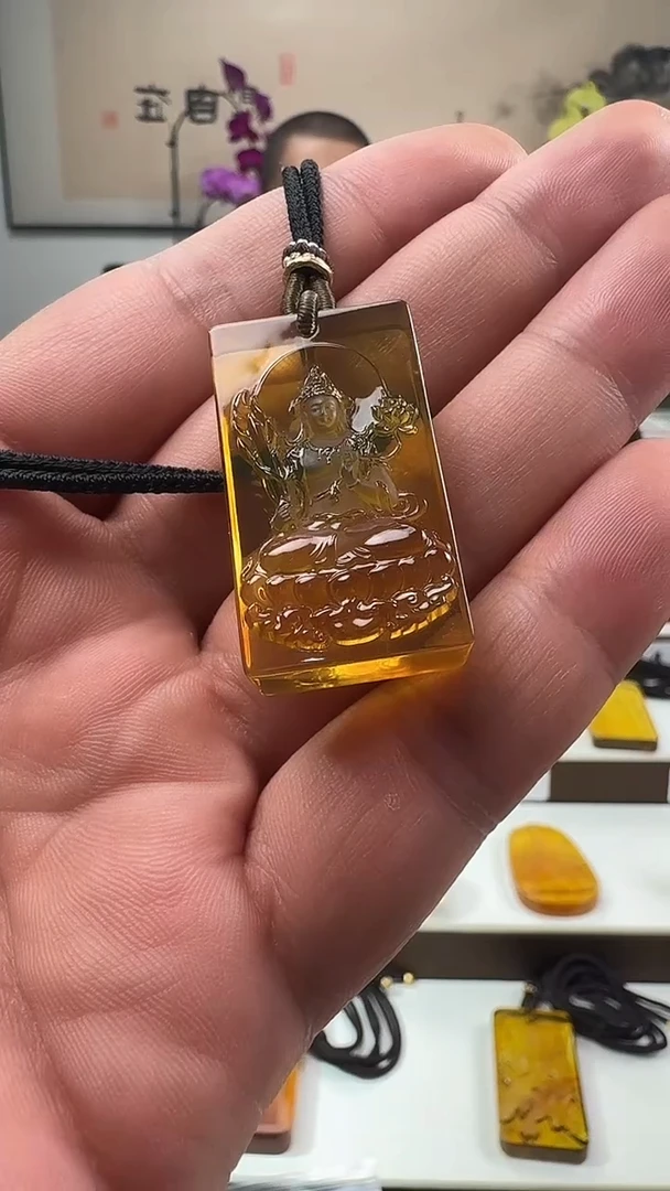 未镶嵌吊坠(不含链)琥珀虚空藏菩萨方牌吊坠
