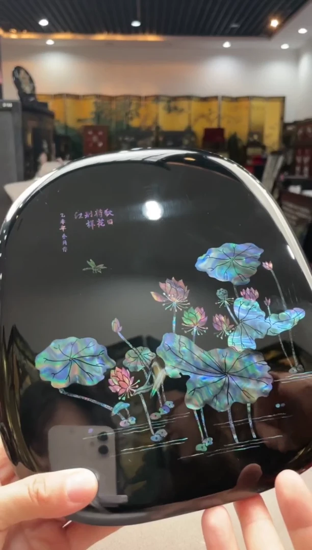 扬州漆器 荷花砚台