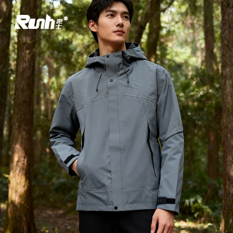 跑士热封冲锋衣外套防风保暖耐磨男款深空灰色731C056-冲锋衣冬款