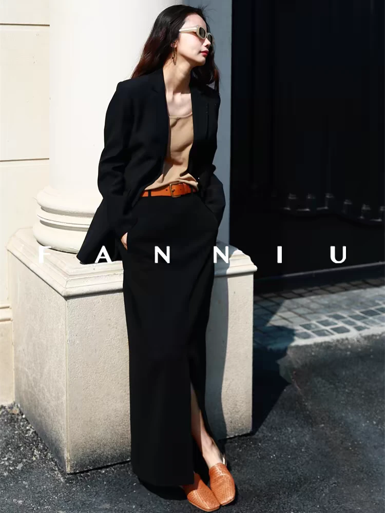 加长前开叉西装半身裙（长96左右）