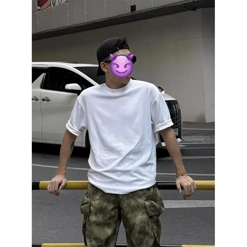 正肩短袖男夏季cleanfit高级感痞帅美式穿搭T恤基础款重磅五分袖