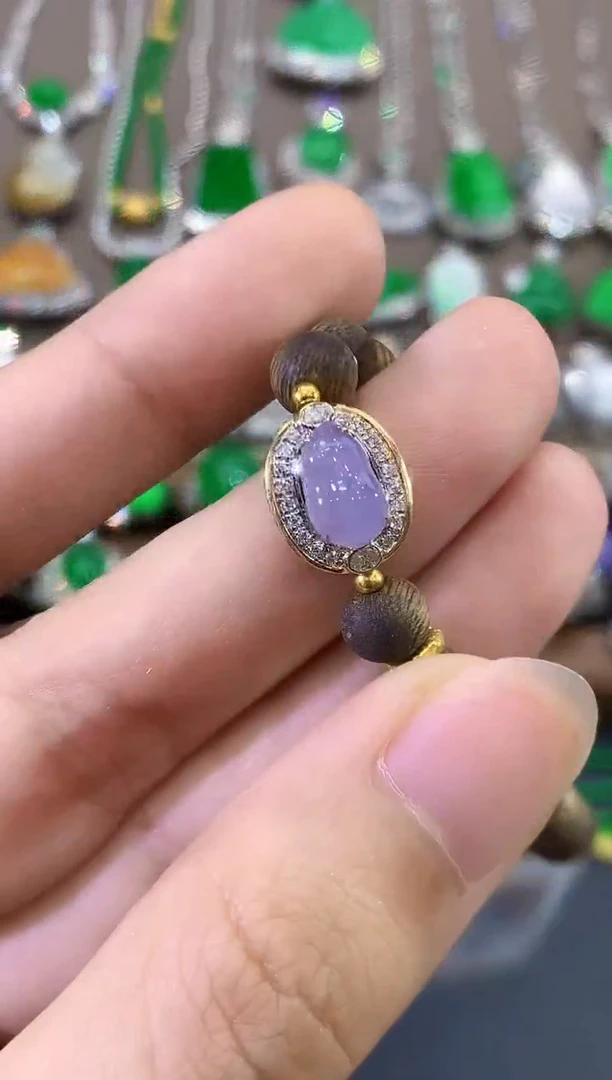 18K金镶嵌手串翡翠B80 紫货有色差
