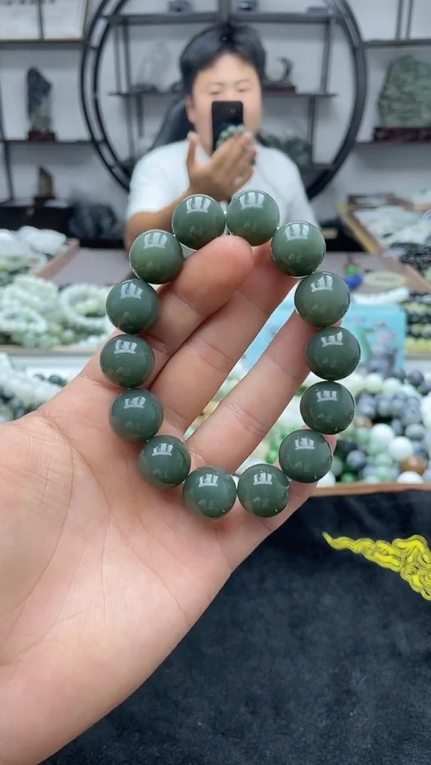 未镶嵌手链和田玉新疆且末天空蓝16圆珠