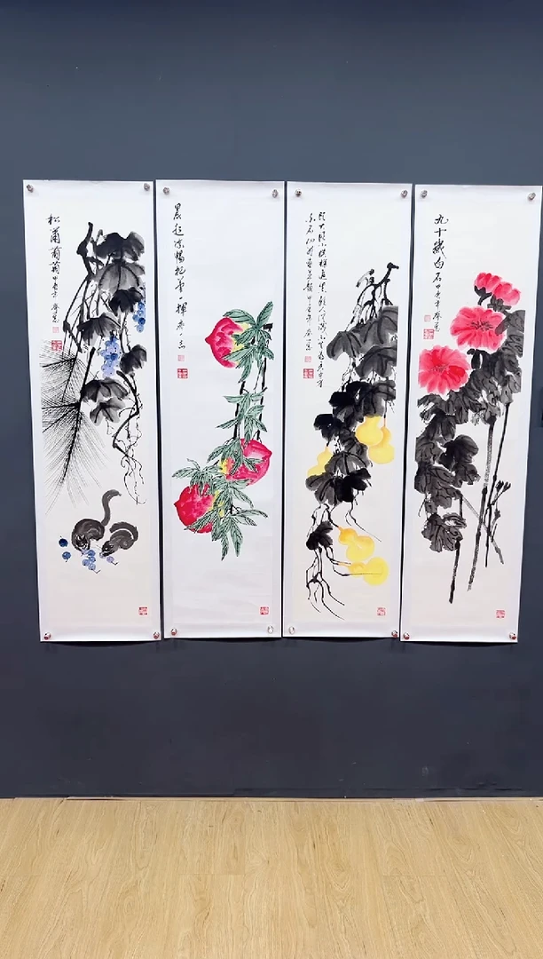 国画花鸟四条屏-齐一志老师国画作品