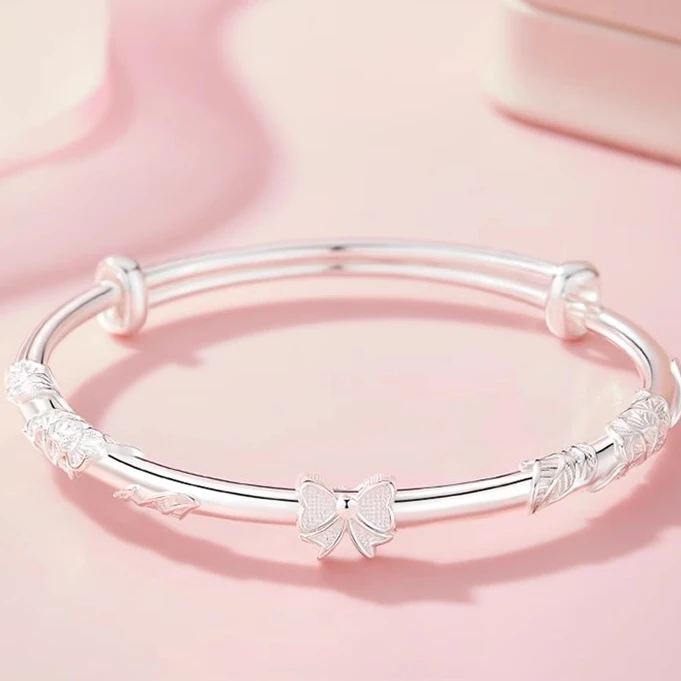 足银手镯 蝴蝶结手镯足银999时尚小众风百搭轻奢款情人节送女朋友