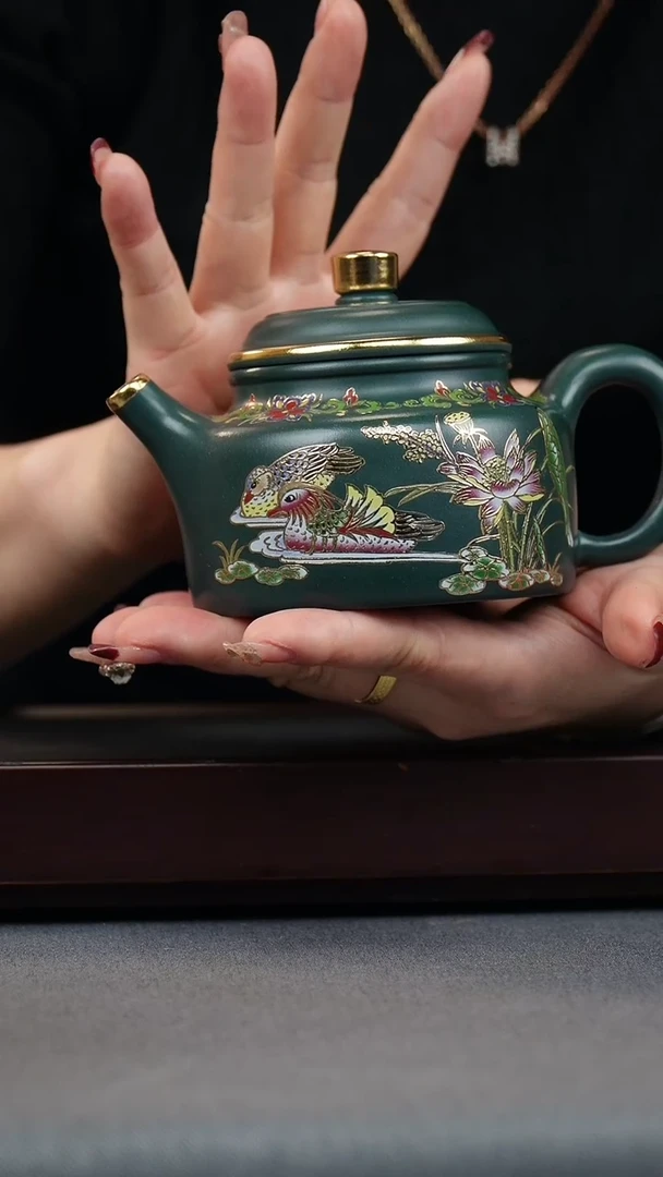 【闪购商品】紫砂茶壶苏门答腊青 鸳鸯戏水 德中