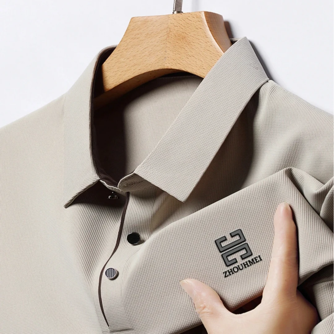 2025夏季新款男士冰丝polo衫商务休闲翻领短袖男T恤纯色薄款透气