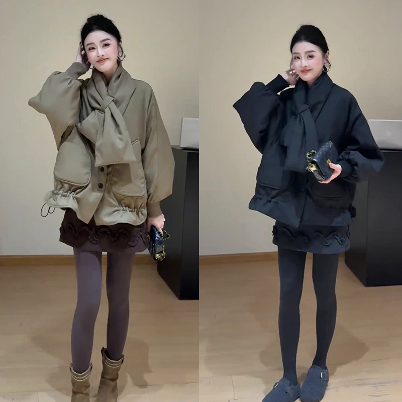 冬季超火一整套女装2025新款设计感工装棉服外套花边短裙两件套潮