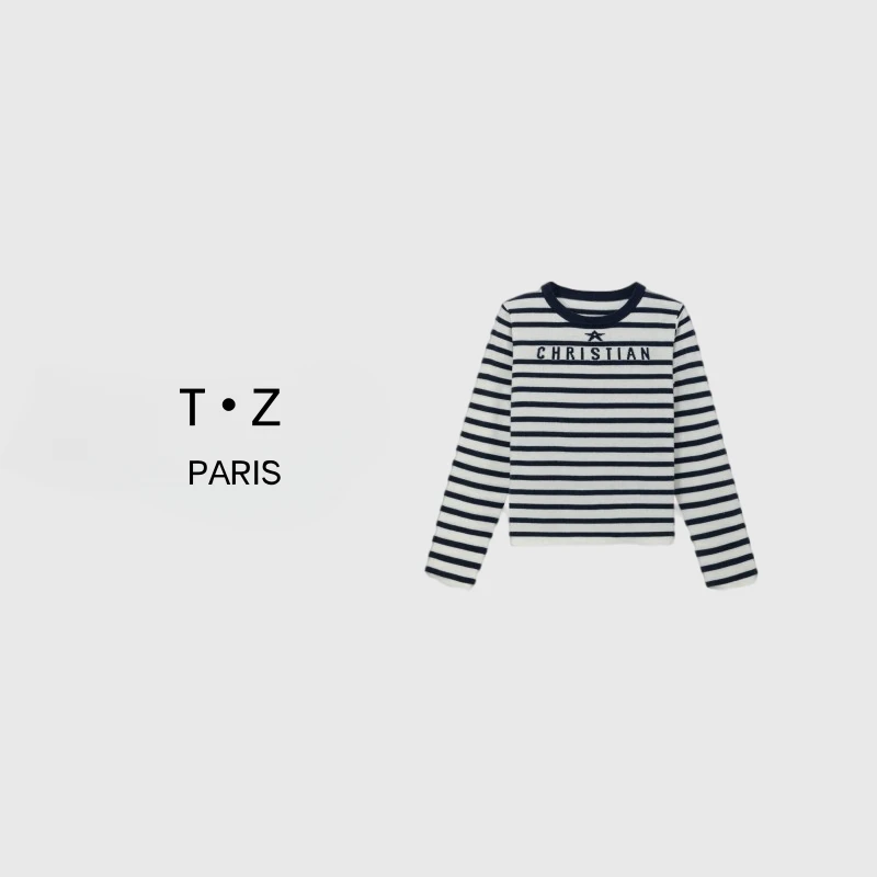 T·Z*4时尚休闲百搭简约条纹长袖圆领套头-8652