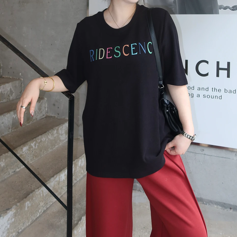 QC杨杨【舒适至上】微胖大码女早春百搭显瘦宽松休闲T恤 ZY503A35