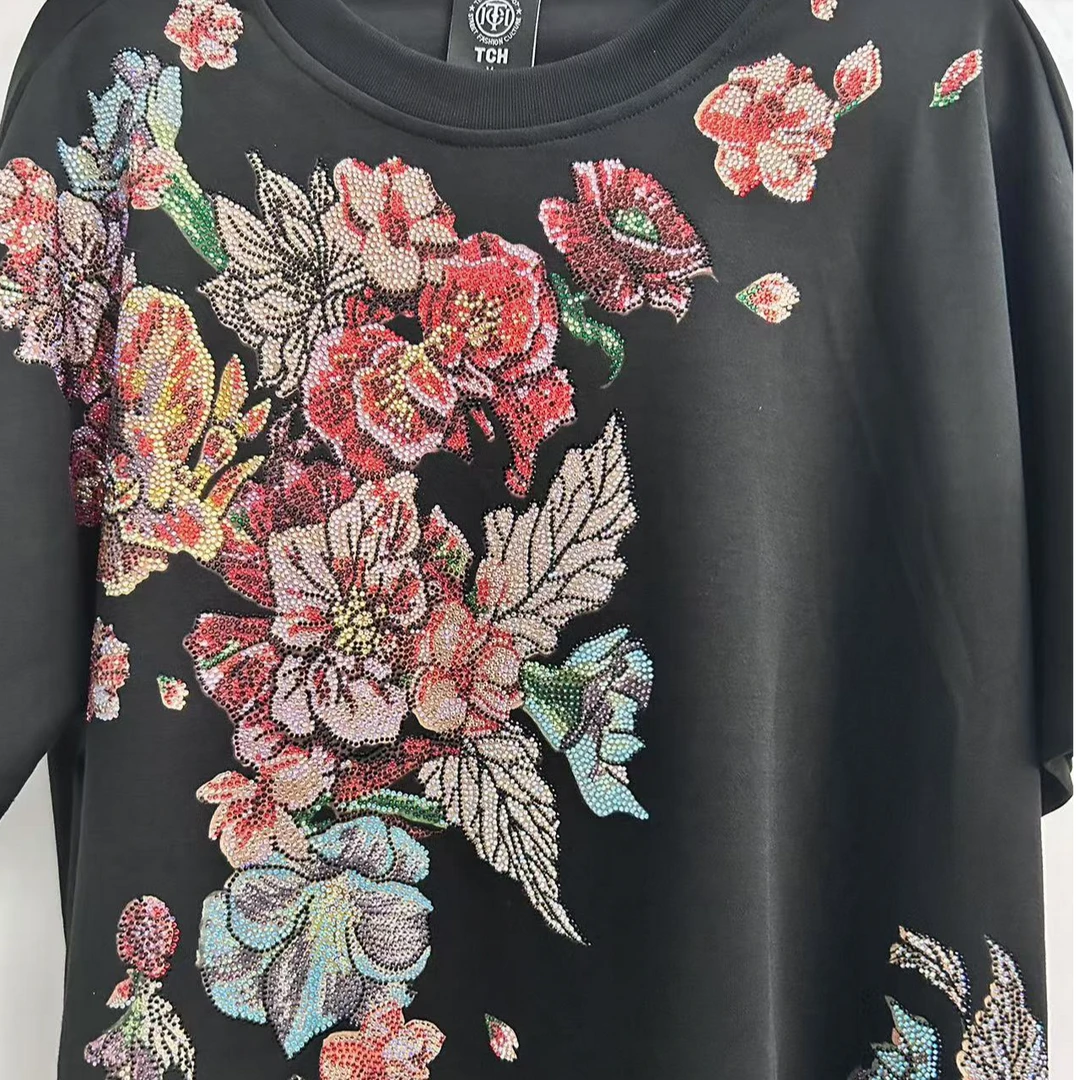 TCH-TCH潮牌短袖洋气重工夏季烫钻T恤T72B10E6063