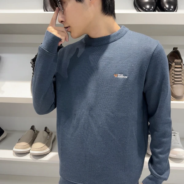 【清库】深蓝加绒保暖毛衣冬季圆领加绒4U036A时尚休闲宽松