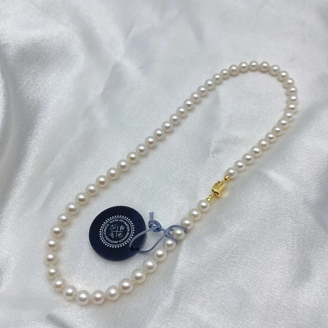 【九儿真珠】S925银 淡水无核珍珠项链（带香港证书） 7-8mm经典X968