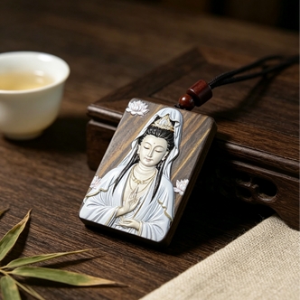 敦煌系列-素衣观音 精工木雕雕塑工艺手工多元素彩绘民俗工艺吊
