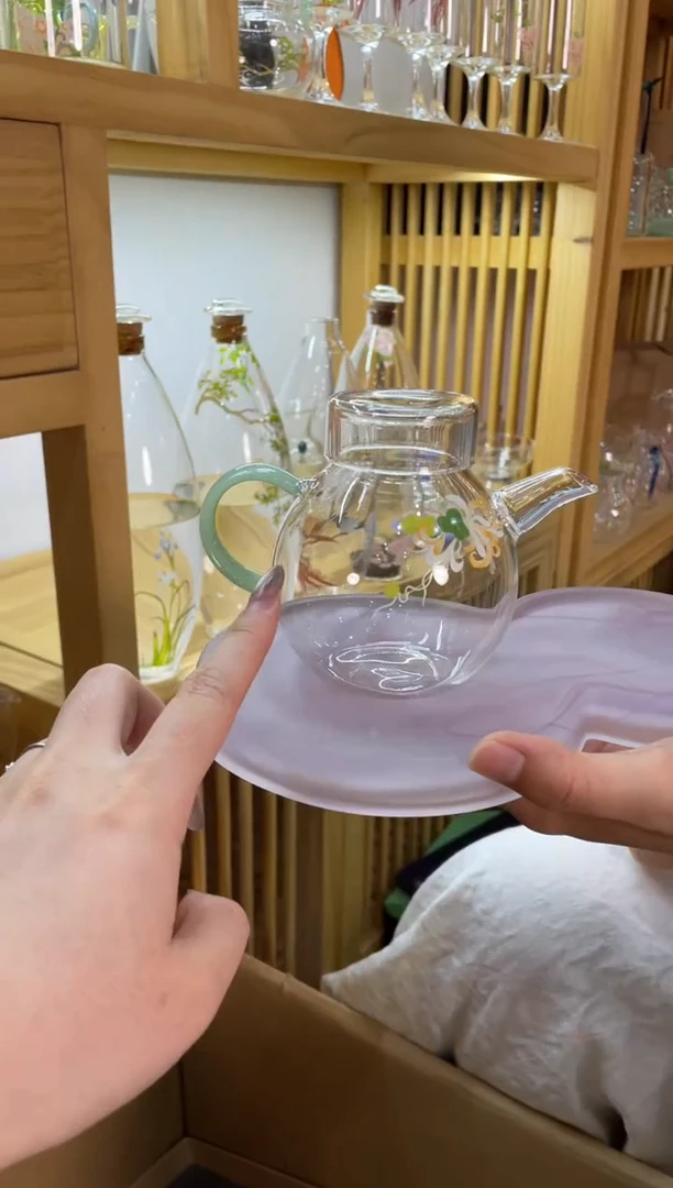 芙蓉花小壶绿玉把手