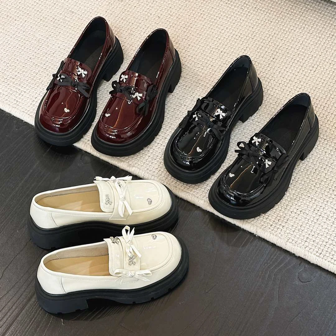 戈美其2025年门店同款漆皮亮面乐福女鞋时尚百搭蝴蝶结15201255