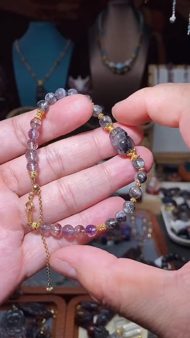 水晶珠宝半成品未镶嵌黑银钛超七手链