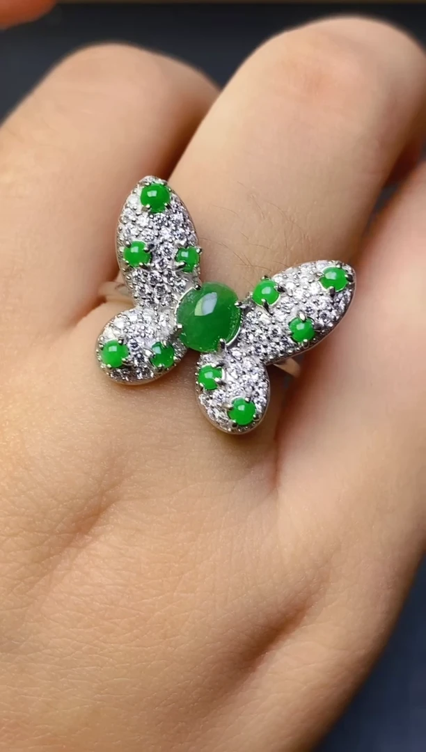 翡翠戒指银S925镶嵌百内无证书