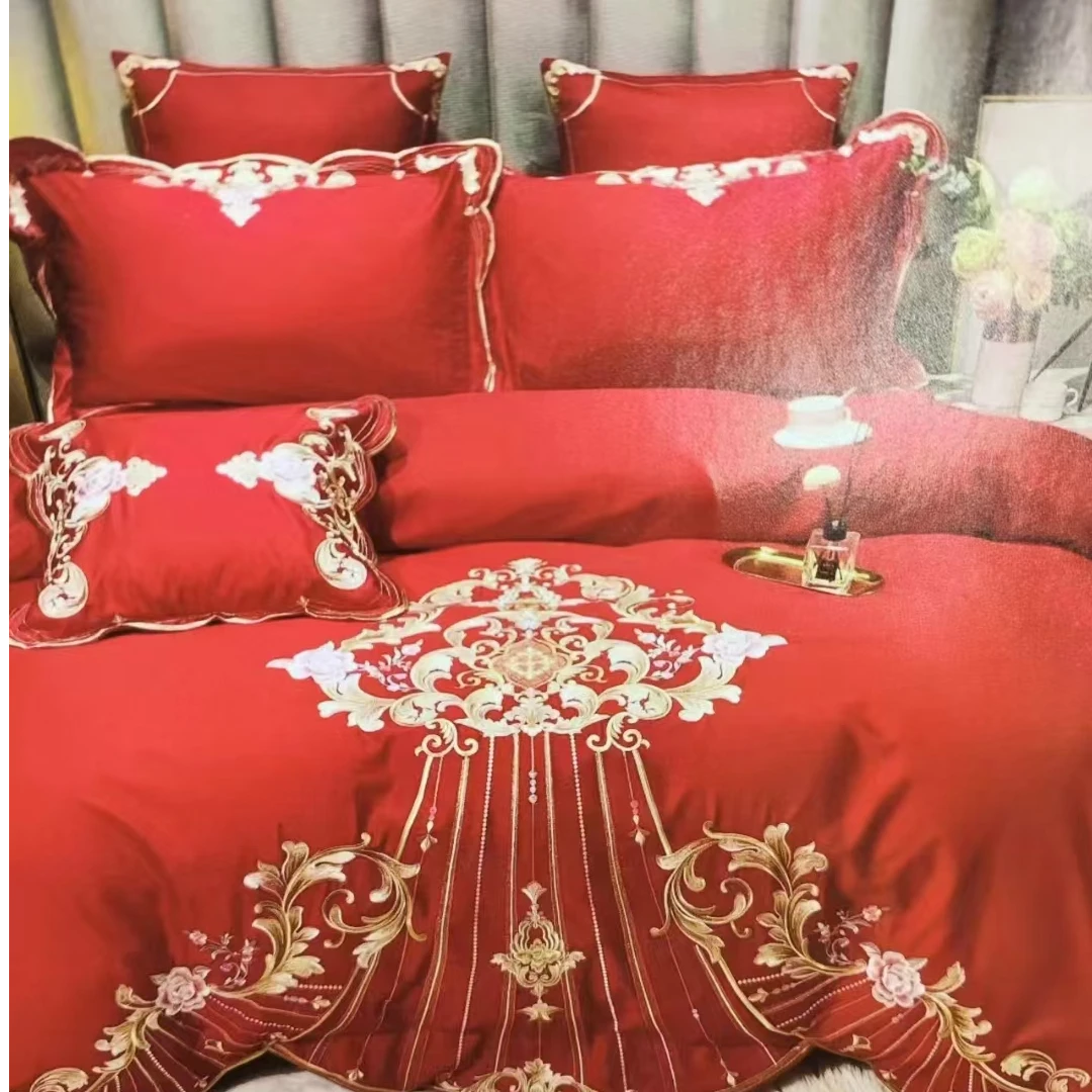 【高货清仓】臻品高定大版刺绣纯棉四件套-皇家风尚/红