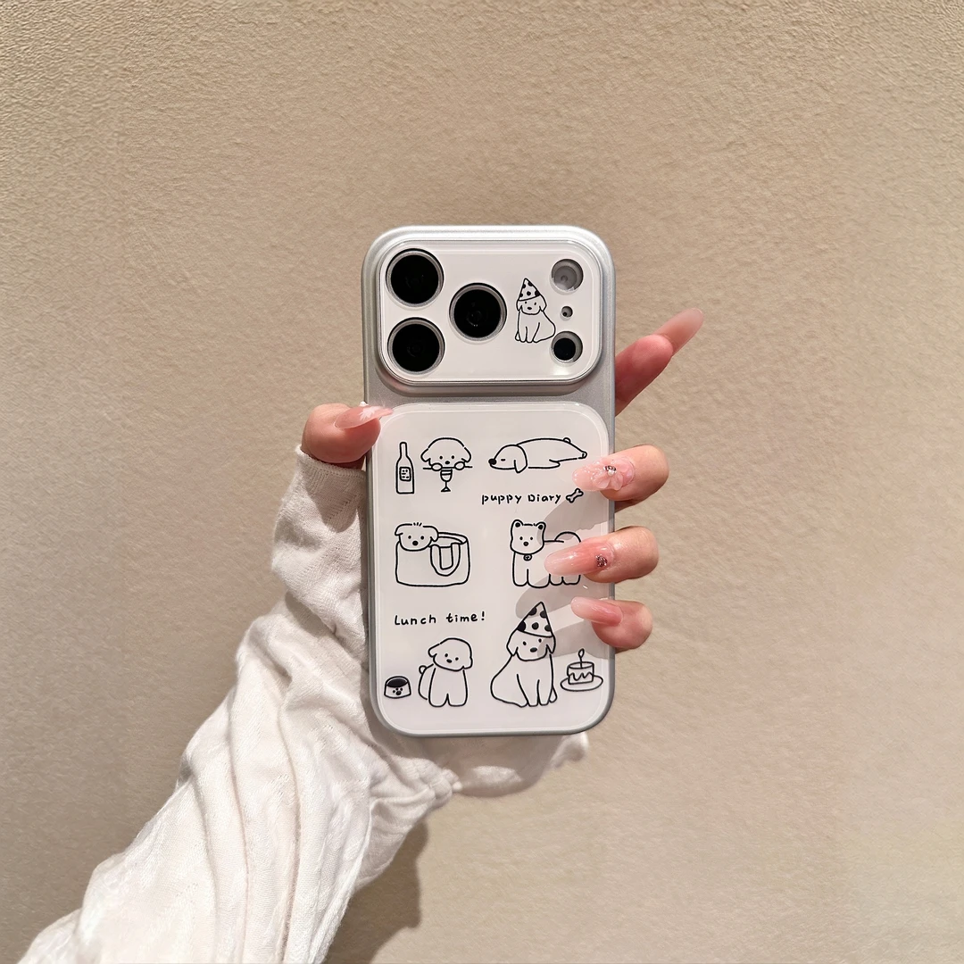 韩系ins风简约线条小狗狗适用iPhone17Promax手机壳16全包15女14
