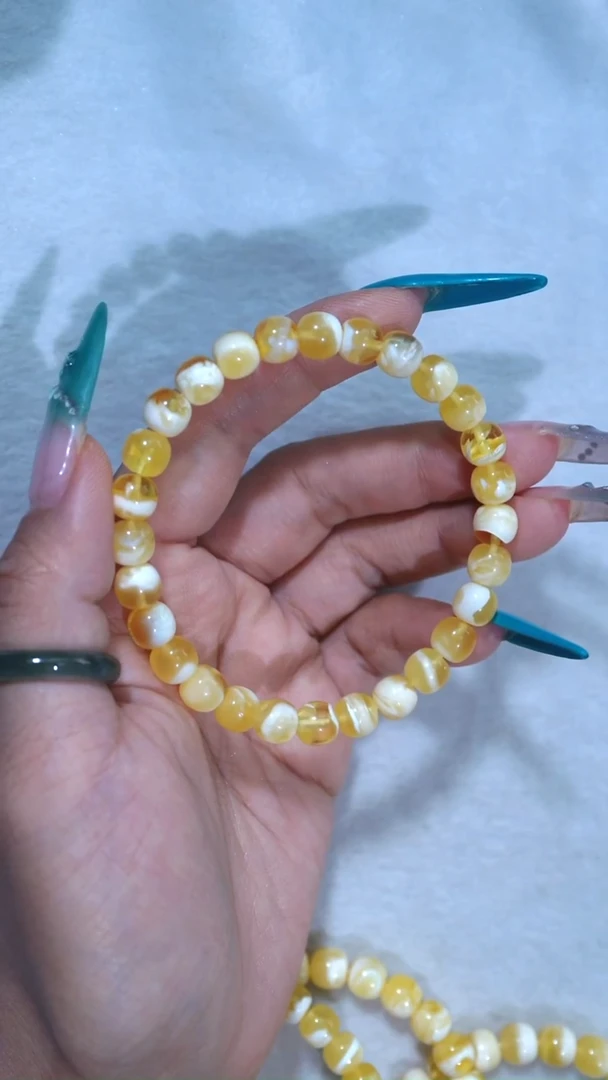 手链琥珀未镶嵌典藏级7.5mm金瓷白荧光溶洞·妖花