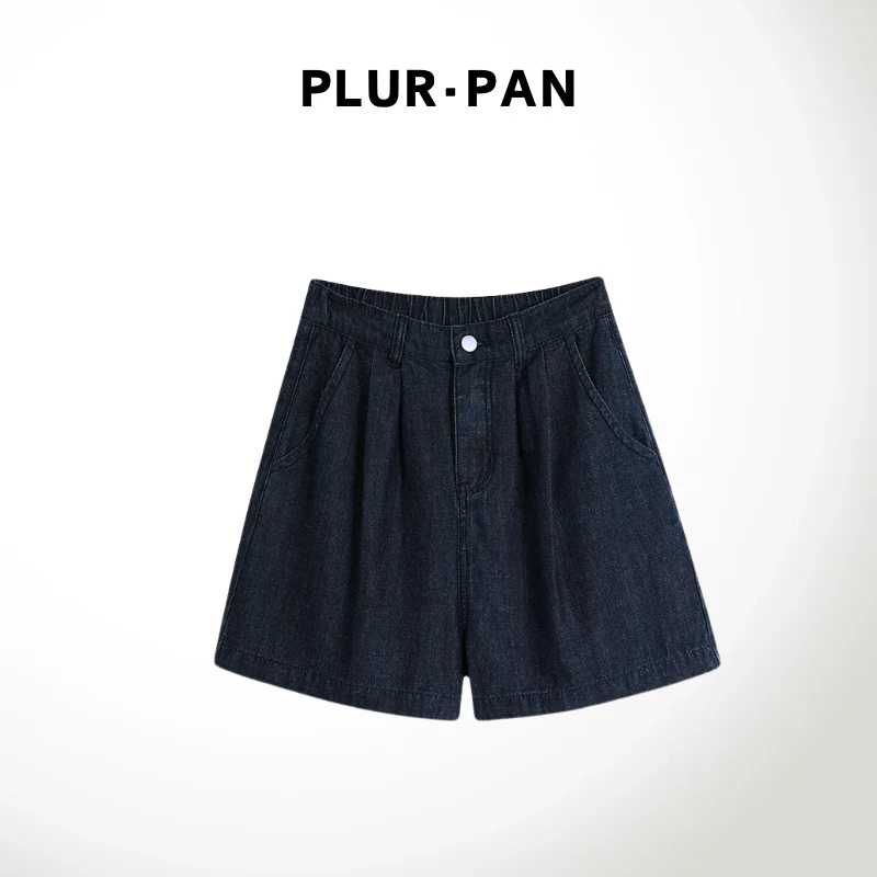 PLUR·PAN实穿推荐 后松紧腰宽松阔腿牛仔短裤  34