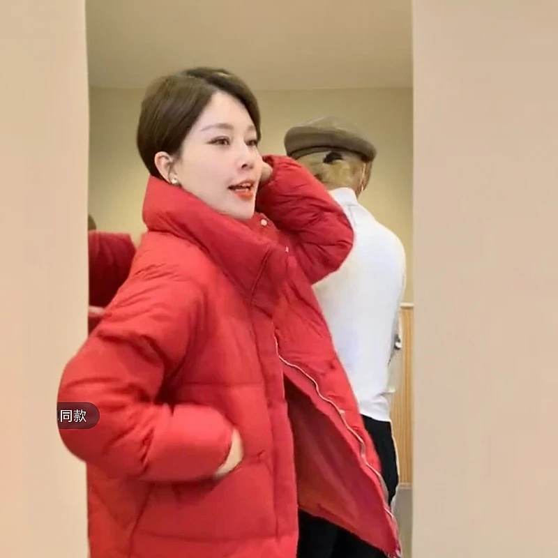 时尚韩版宽松立领羽绒服女中长款加厚保暖外套潮流冬季女款