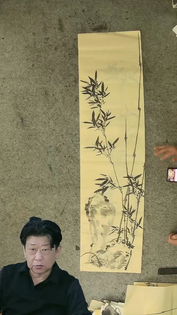 国画四尺对开  墨竹条屏 34*138cm