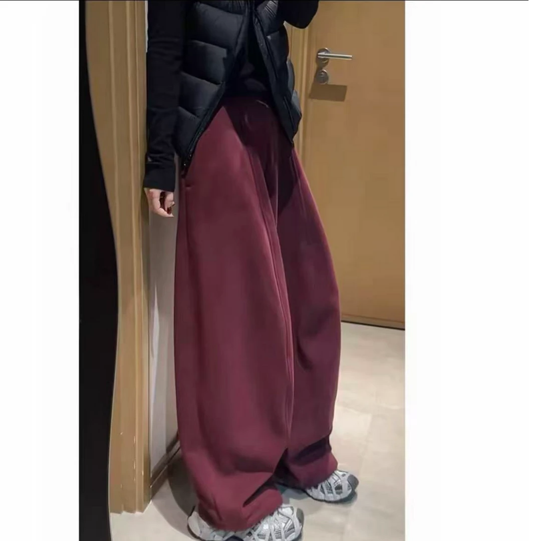 2025欧货新款加厚加绒松紧腰宽松女冬季无廓形弯刀阔腿气球裤女