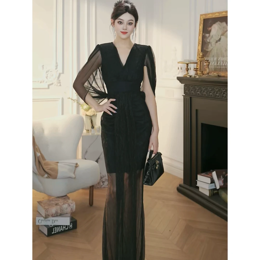 ZHAOMU 优雅风女神高级感气质显瘦修身长款连衣裙