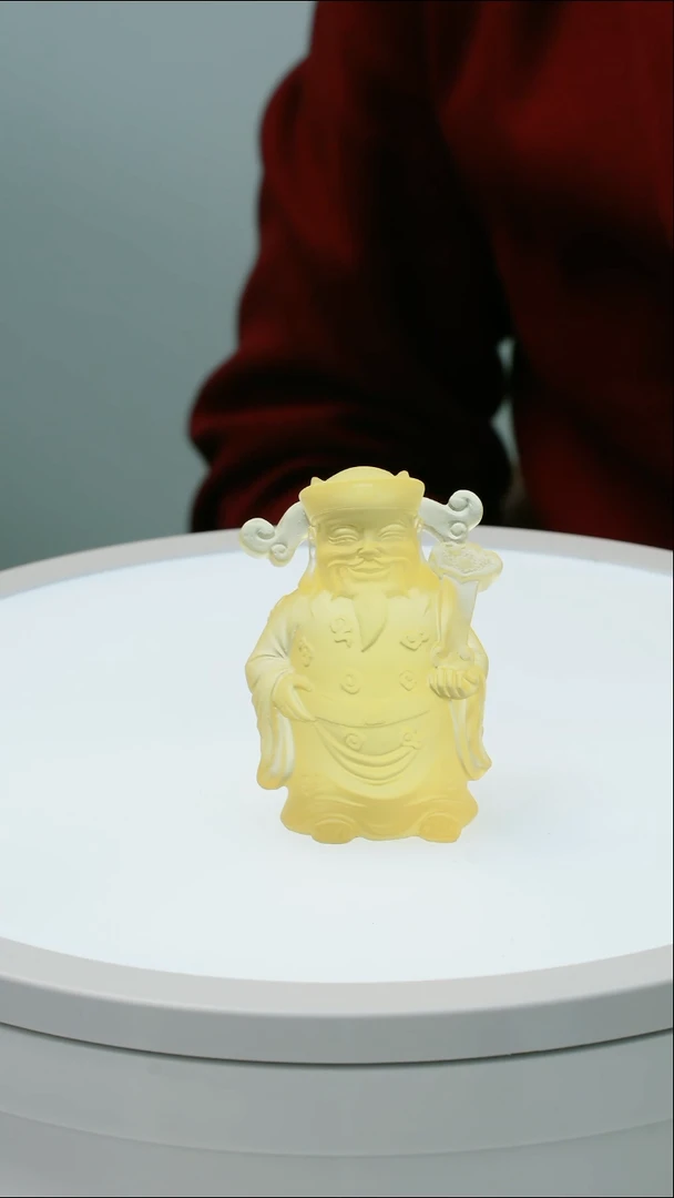 泥塑古法琉璃迷你财神摆件