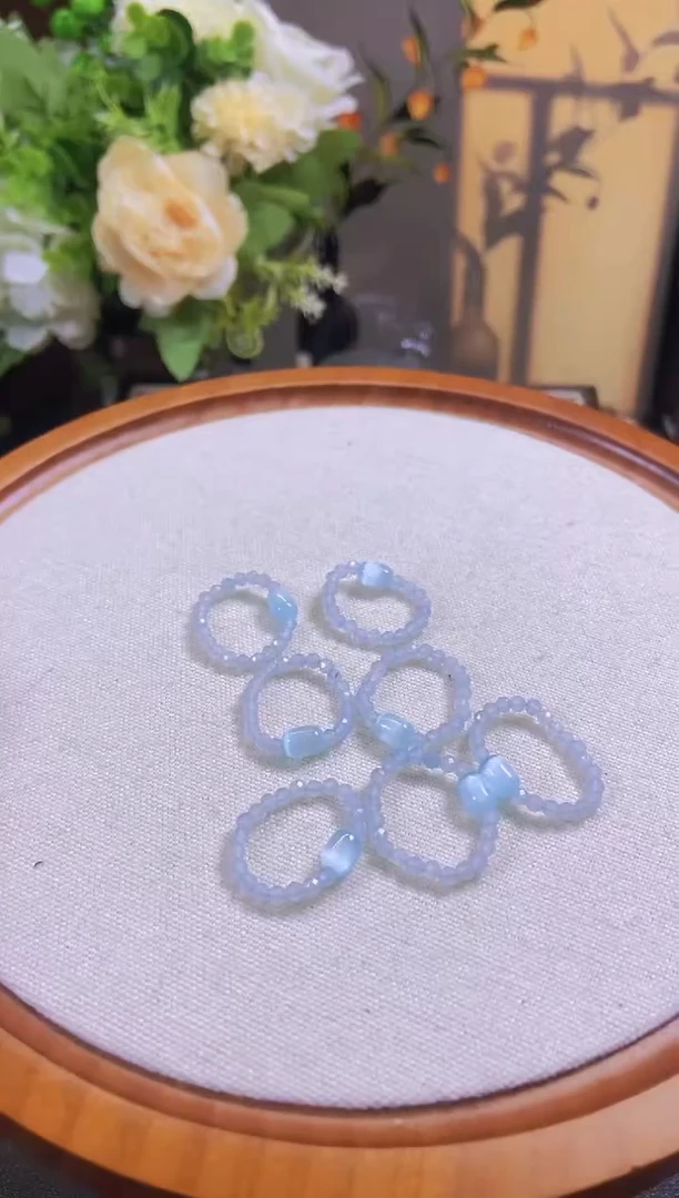 水晶戒指未镶嵌海蓝宝蓝猫眼
