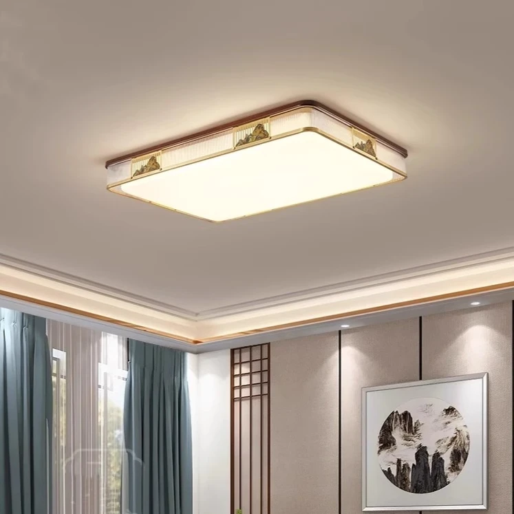 全铜新中式客厅灯吸顶灯现代实木主灯餐厅灯套餐中国风房间卧室灯