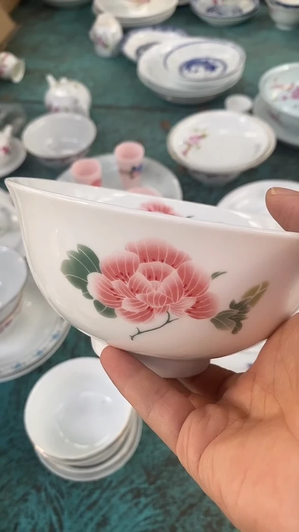摆件芙蓉花内外花6寸面碗